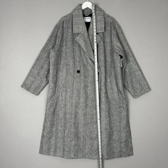 Old Navy Twill Double Breasted Coat Womens 2X Gray Long Slouchy Old Money Jacket - Picture 10 of 15